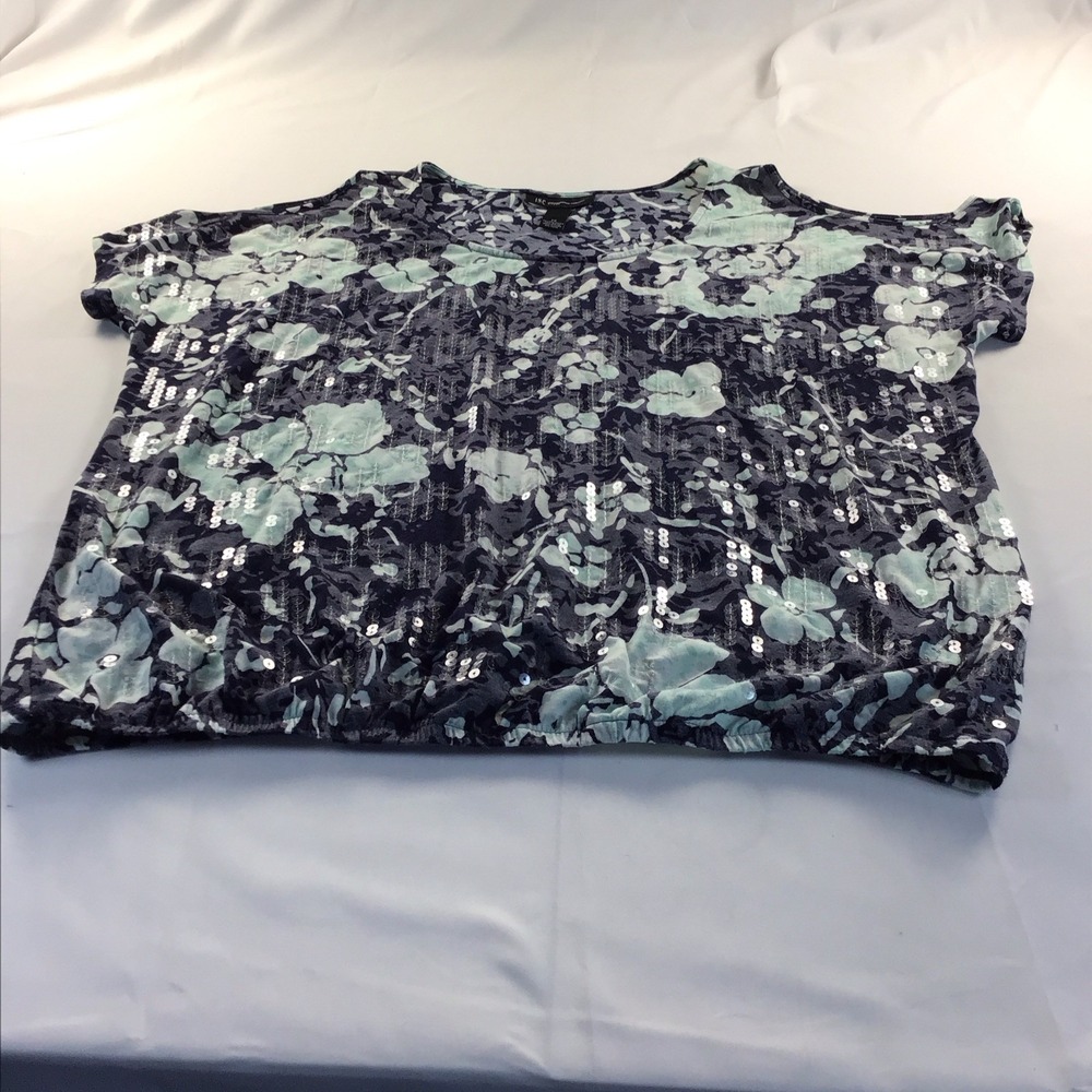 inc international concepts Floral Top Short Cold Shoulder Sleeves Sequins Sz 1X